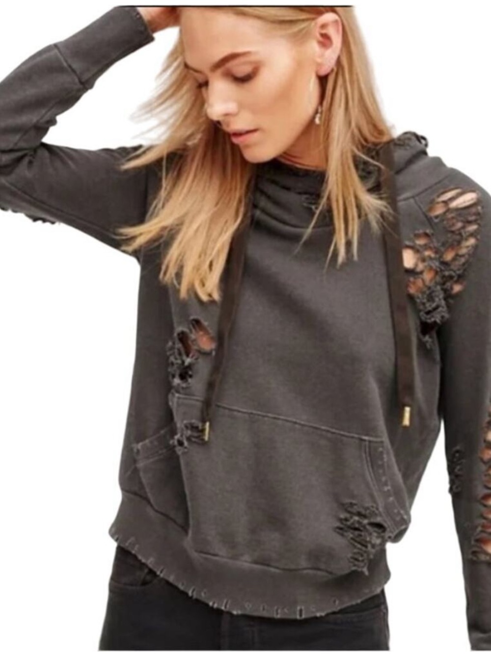 NSF Lisse Gray Destroyed Hoodie Size Large